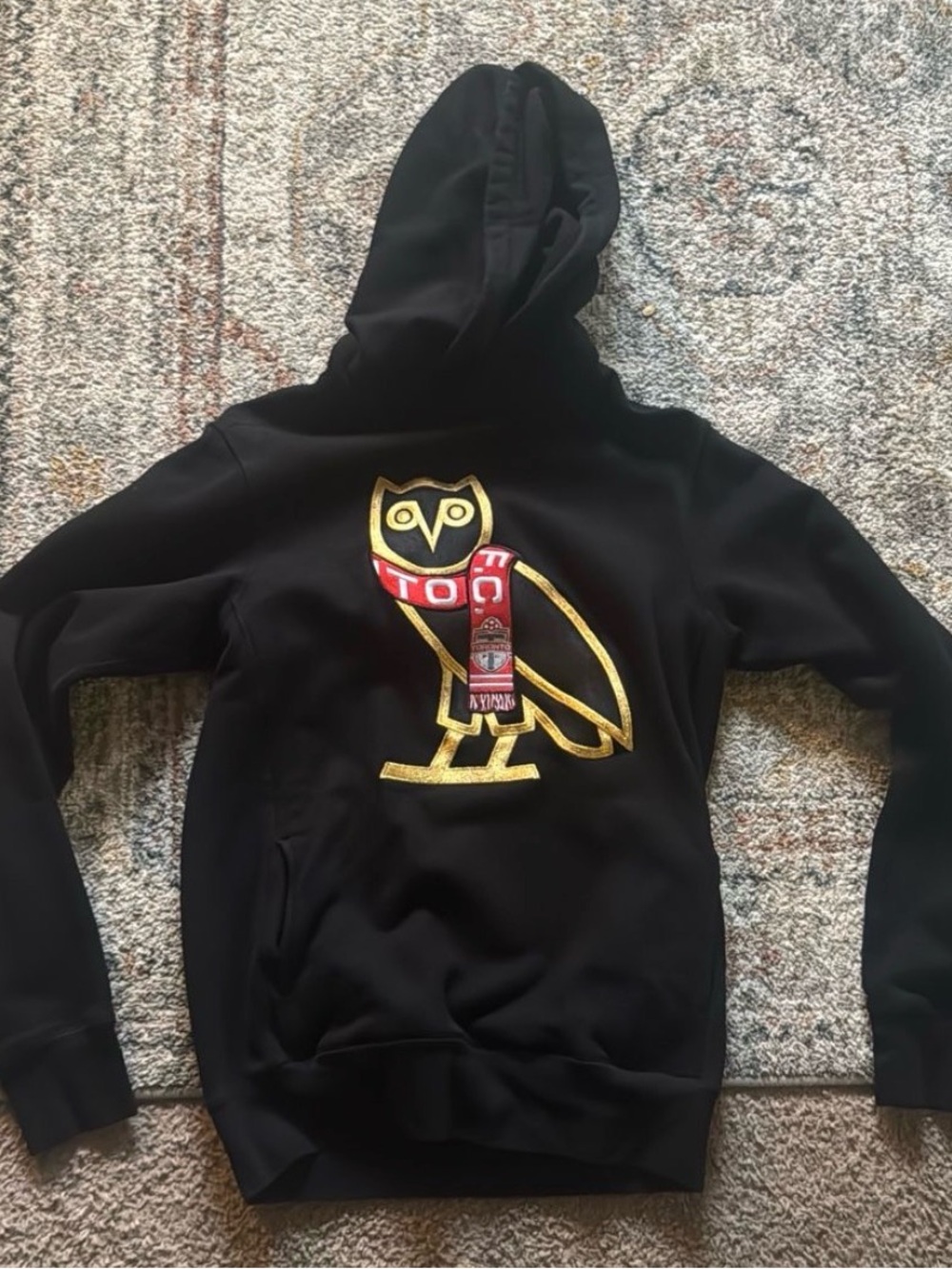 OVO Black Hoodie with Gold Owl and Red Accent